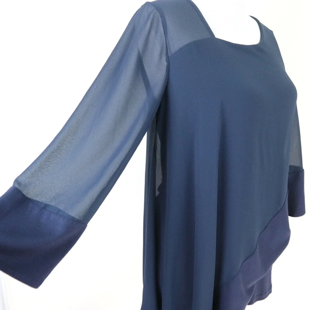 Soft Surroundings Size S Adler Asymmetrical Tunic Satin Mesh Navy Blue